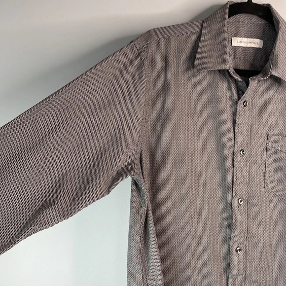 JAMES CAMPBELL Long Sleeve Dress Shirt Textured Cotton Print Grey Size M - Picture 6 of 13